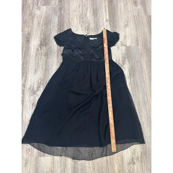 Leon Max Limited Edition Black 100% Silk Empire Waist Ruffle Cap Sleeve Dress‎ M - Image 8