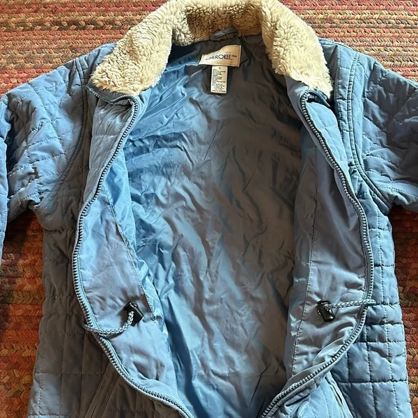 Vtg Cherokee Blue Quilted Faux Fur Trim Jacket - Image 5