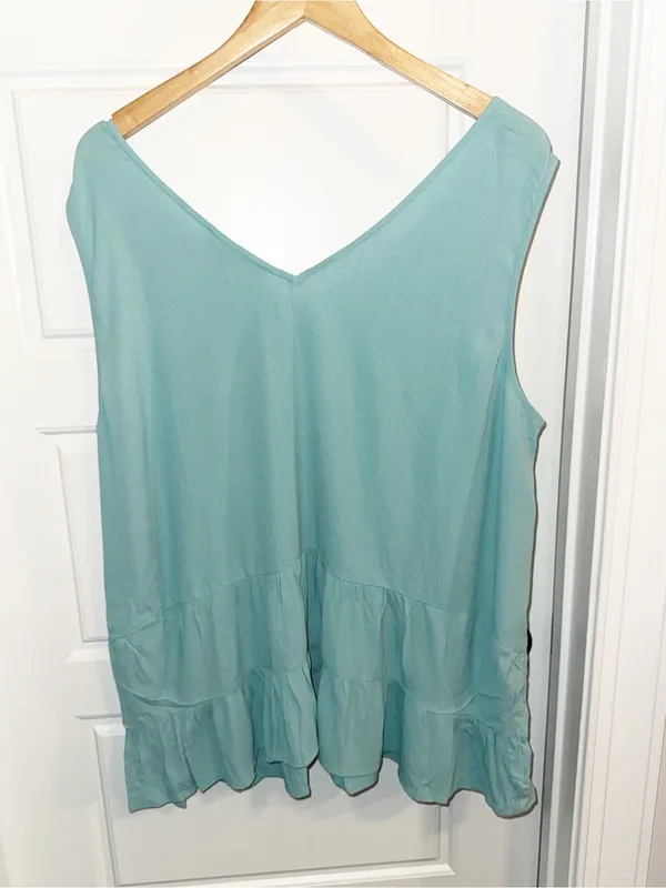 LOFT Teal V-Neck Sleeveless Ruffle Tunic - Image 4