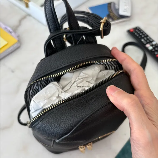 Christian Siriano NWT Mini Backpack – Black Faux Leather Gold Hardware - Image 5