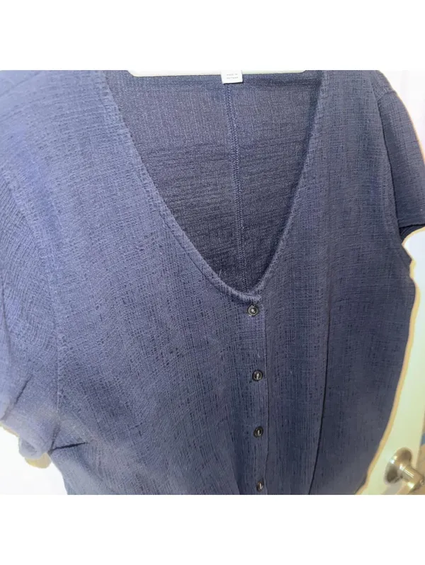 J.crew textured navy button up top with tie detail #minimalist #officewear - Image 2
