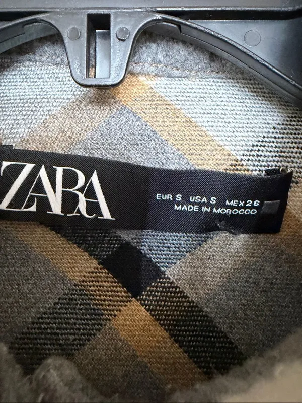 Zara Women’s Small Plaid Wool Blend Shacket Oversized Shirt Jacket Gray Tan (920 - Image 4