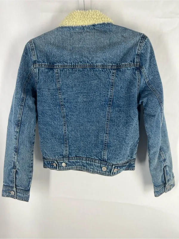 Aeropostale Sherpa Lined Denim Jacket XS NWT Medium Wash Jean Trucker - Image 11