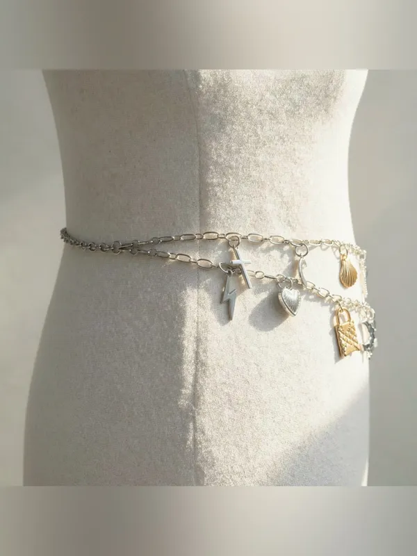 Y2K 2000s style Silver charm waist belt with various charms - Image 2
