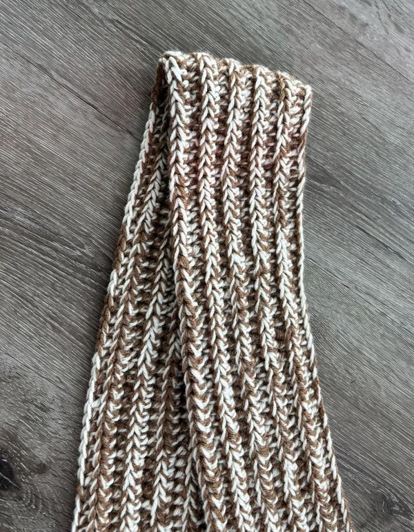 Handmade Brown & Cream Crochet Scarf - Image 2