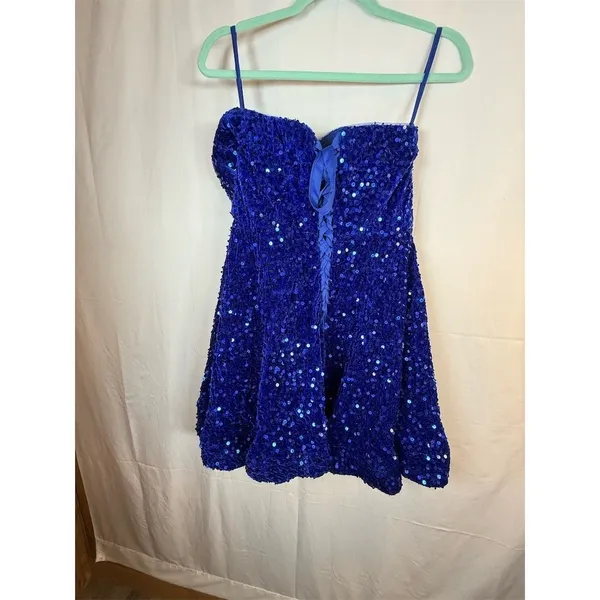 Unbranded Dress Womens Size 14 Royal Blue Sequin Corset Back Mini - Image 8