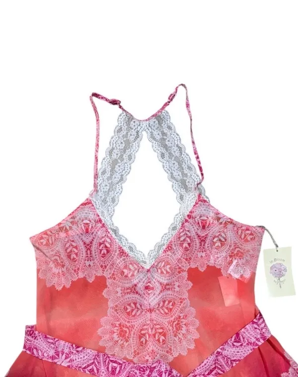 In Bloom by Jonquil Sheer Lace Babydoll Chemise Nightgown Pink Medium Adjustable - Image 2