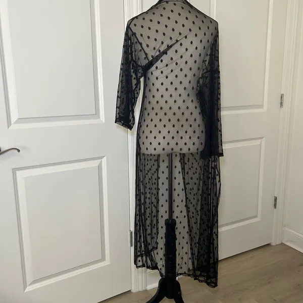 Agnes & Dora Black Polka Dot Sheer Mesh Duster Cardigan Medium whimsygoth girly - Image 3