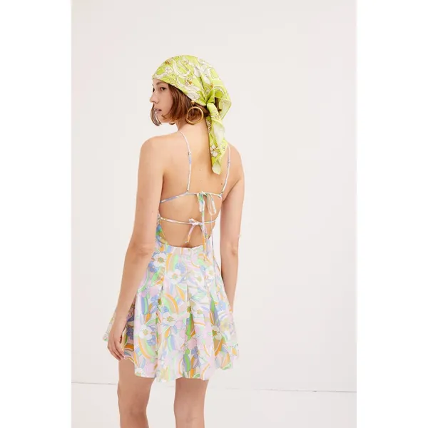 For Love & Lemons Guinevere Mini Dress Multicolor Floral Halter Retro Size S NEW - Image 3