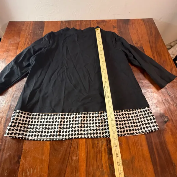Ann Taylor Black Mock Neck Houndstooth Hem Layered Look Top Large 3/4 Sleeve - Image 7