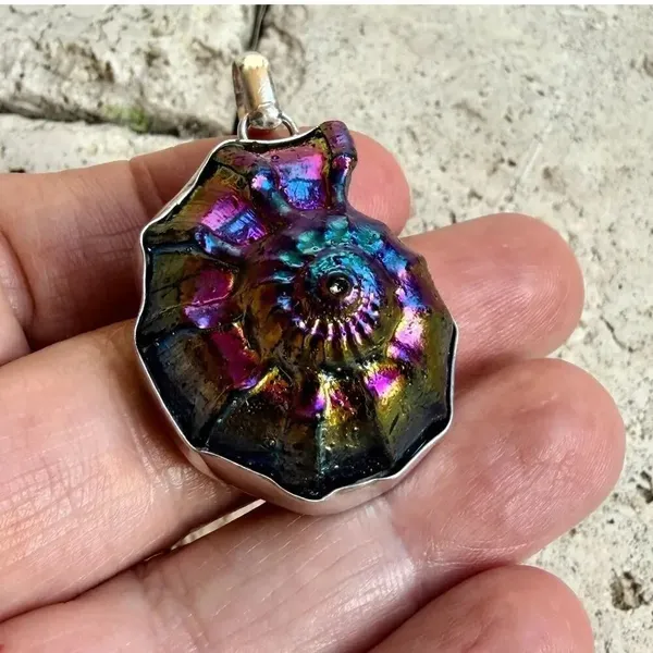 Rainbow Titanium Ammonite Pendant 925 Plated - Image 7