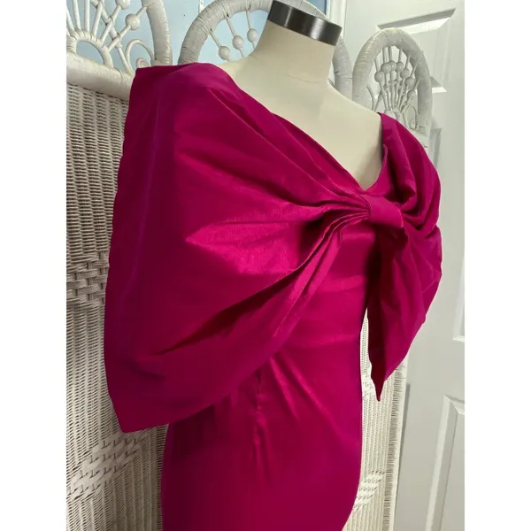 AOMEI Fuchsia Satin Oversized Bow Dress M Off Shoulder Cocktail Party Barbiecore - Image 2