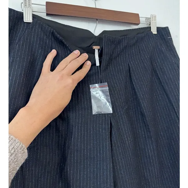 Free People Pinstripe Wide Leg Trousers 6 Navy Blue Low Rise Career Wool Blend - Image 3