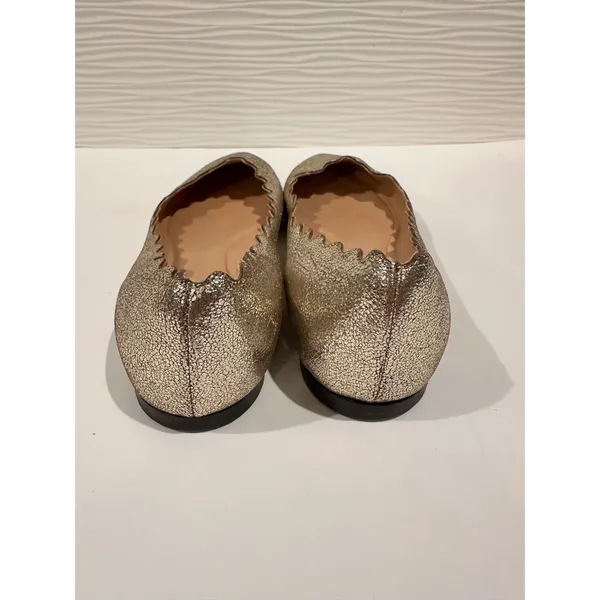 Chloé Lauren Ballet Flats‎ Womens 38.5 Gold Scalloped Metallic Leather - Image 3