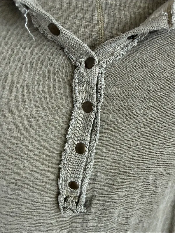 Free People We The Free Olive Henley Long Sleeve Top with Distressed Trim Medium - Image 4