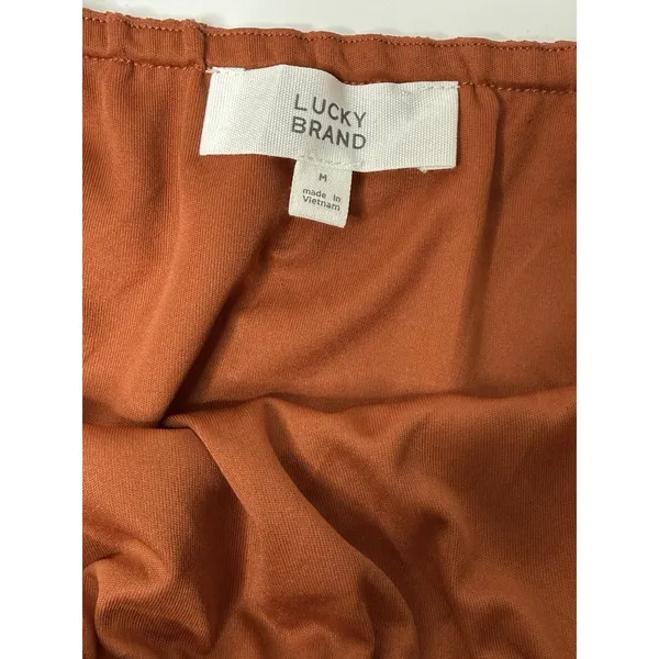 Lucky Brand Rust Dress Shimmer Peasant Boho Tiered Size M Midi‎ Puff Sleeve New - Image 7