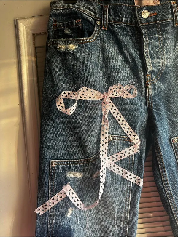 Revice Blue Distressed Jeans with Ribbon Detail - Image 2