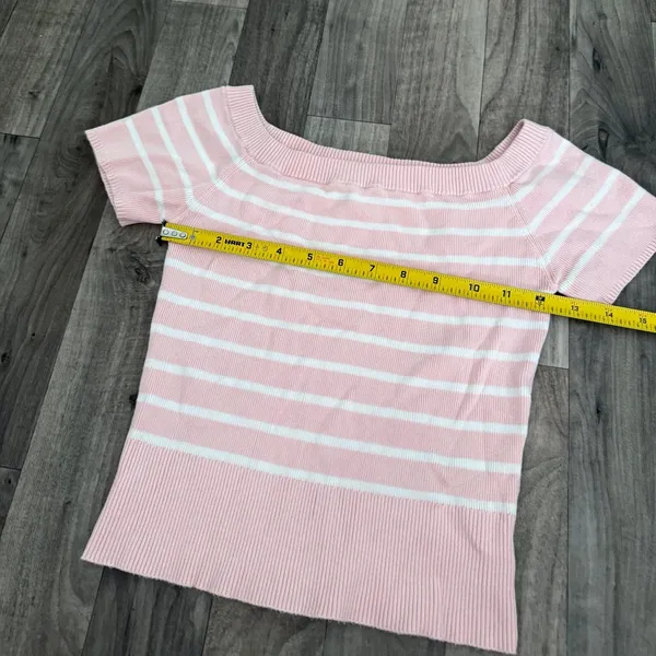 Garage Short Sleeve Off Shoulder Sweater coquette pink striped - Image 4