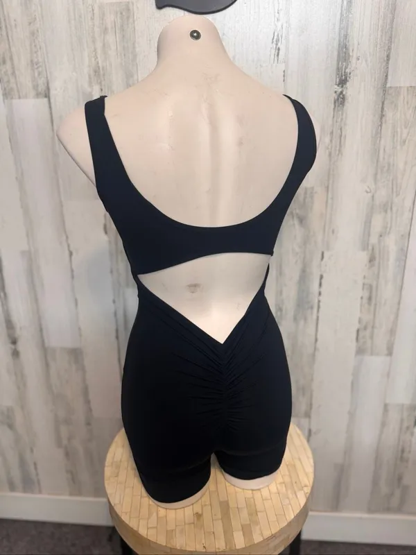 Backless Scrunch Butt Romper Bodysuit Womens S Solid Black Biker - Image 2