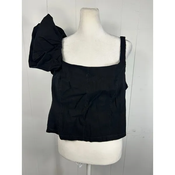 Anthropologie Women's Black One Shoulder Ruffle Crop Top. NWT. Size XL - Image 4