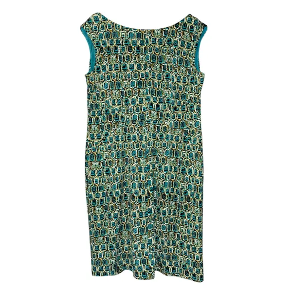 Jones Studio Green V-Neck Gathered‎ Front Geometric Midi Dress Womens 16W Retro - Image 4