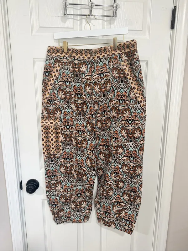 Anthropologie Paisley Corduroy Barrel Pants Size 14 Cotton Artsy Boho Cropped - Image 2