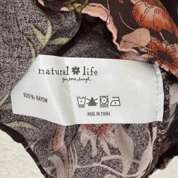 Natural Life Easy V-Neck Floral Top Brown Boho Tropical Size Small - Image 5