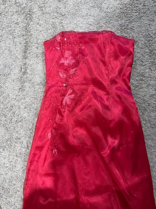 Scott McClintock Red Strapless Prom Dress with Floral Appliqué / AA67 - Image 2