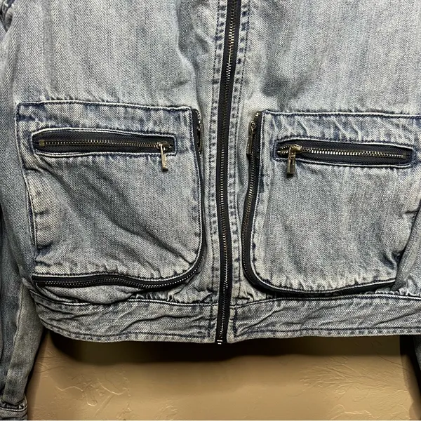 Avec Les Filles Anthro‎ Denim Multi Zipper Pocket Bomber Jacket - Image 4