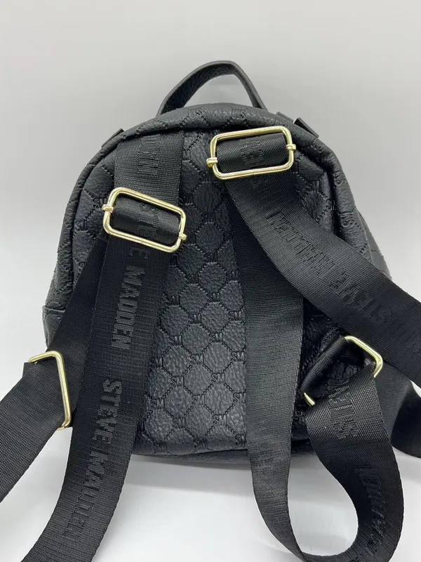 Steve Madden Backpack Womens Mini Black Logo Polyurethane Zip Adjustable Straps - Image 2