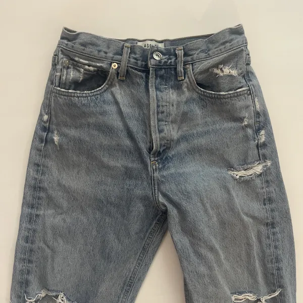 Agolde Women's 90's Mid Rise Distressed Jeans Light Blue Button Fly Size 24 - Image 3