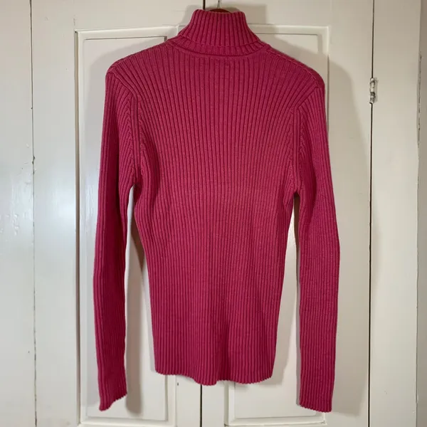 LL Bean Pink 100% Merino Wool Ribbed Turtleneck Sweater XL Regular 0RH25 Preppy - Image 2