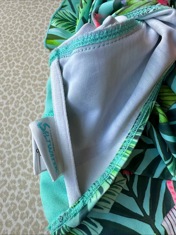 Tropical Palms Aqua Green Bright Pink Bandeau Tankini Top size 8 - Image 12