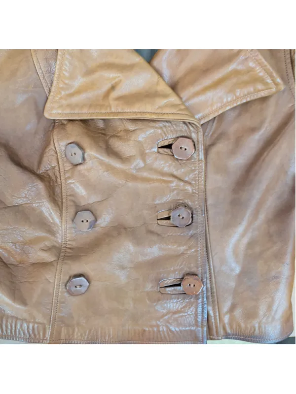 Ladies' Vintage Double Breasted Brown Leather Jacket - Image 6