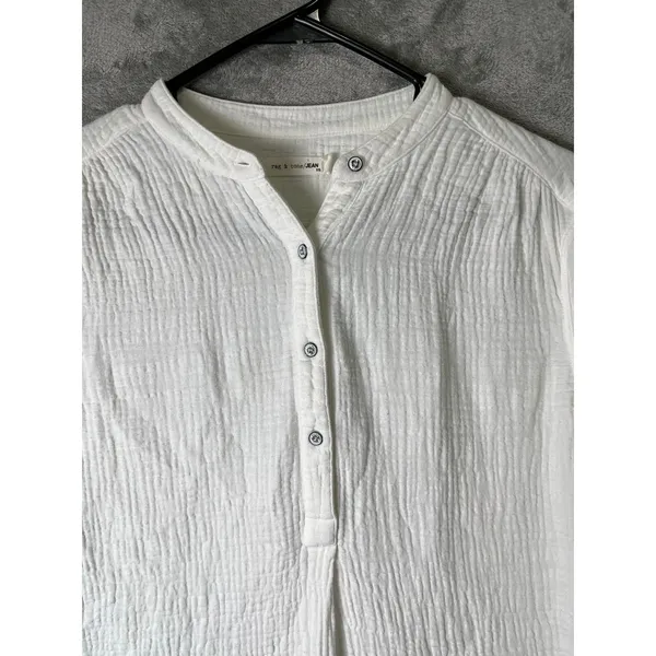 Rag &‎ Bone White Gauze Cotton Henley Blouse Women's XS Classic Minimalist Chic - Image 2