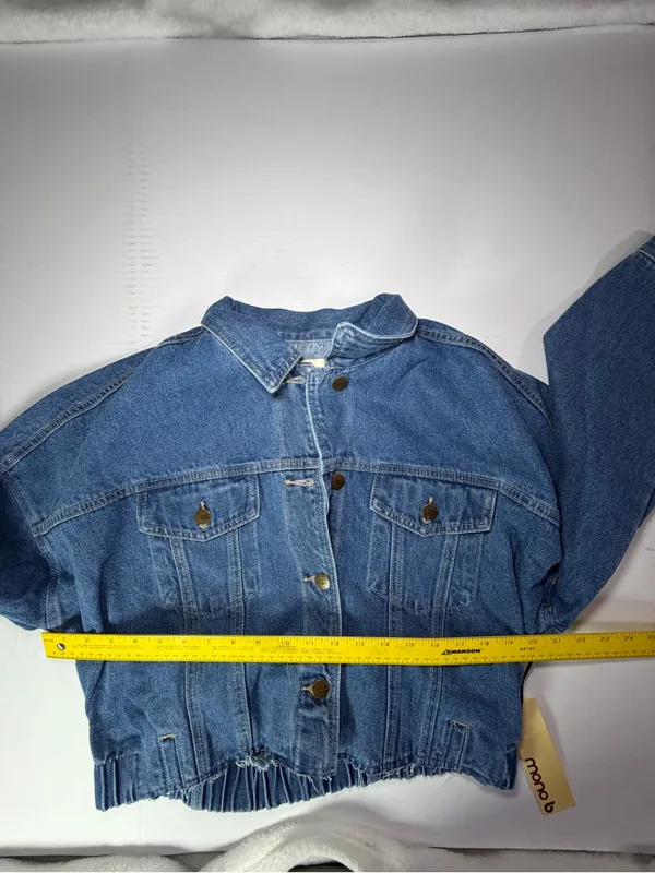 Mono B Blue Cropped Denim Jacket with Elastic Hem Size M - Image 5