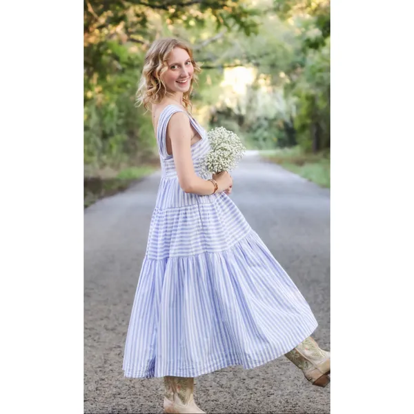 BY ANTHROPOLOGIE Helena Square Neck Tiered Midi Dress Size Small - Image 3