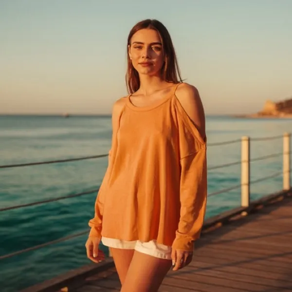 We The Free, Cold Shoulder Top, Women’s, XS, Oversized, Orange - Image 3