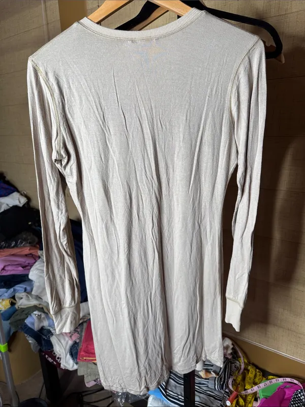 SKIMS Bone Long Sleeve Henley Sleep Lounge Mini Dress Size Large - Image 7