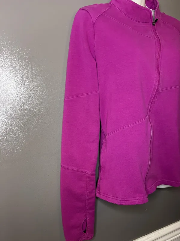 Fabletics Jacket Womens Small Pink Asymmetrical Full Zip Fleece Thumbholes - Image 3