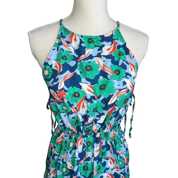 Aakaa green floral maxi dress halter side cutouts summer tiered feminine medium - Image 2