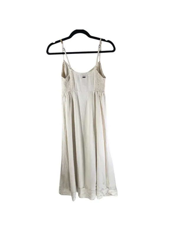 Ghanda Linen Blend Maxi Dress Tie Front V Neck Beige S - Image 2