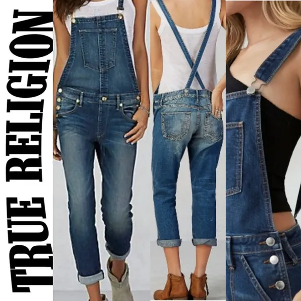 AUTHENTIC True Religion iconic horseshoe BF Slim Dark Wash Fashionable overalls - Image 2