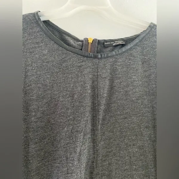 Zara W&B Collection Long Sleeve Dolman Top Faux Leather Trim Size L Gray - Image 11