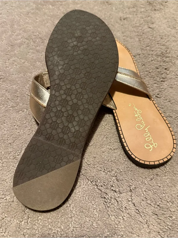 Lilly Pulitzer Metallic Gold Leather Ring Thong Sandals Size 6M - Image 3
