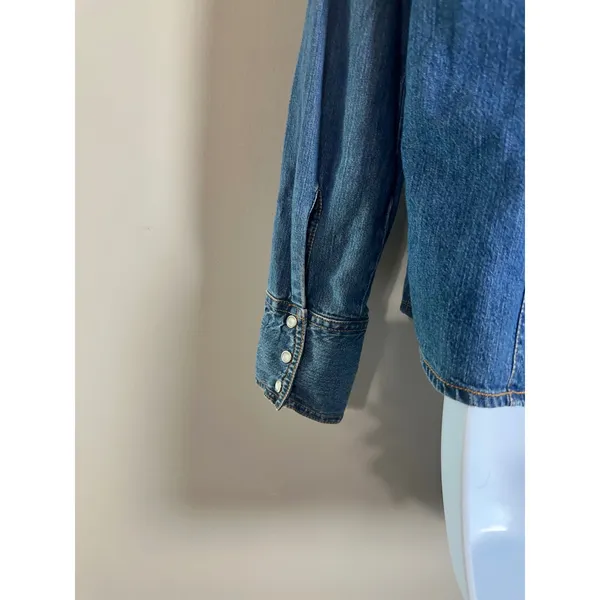 Mountain Lake Womens Medium Blue Denim Western Pearl Snap Long Sleeve Shirt - Image 6