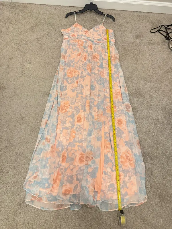Lulus Exceptional Sweetness Peach Floral Chiffon Pleated Maxi Dress Size XL - Image 8
