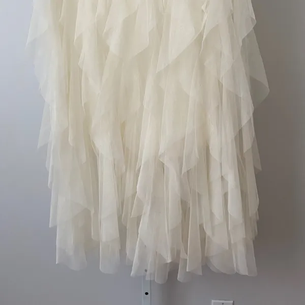 Soho Apparel Tulle Fairy Ethereal Boho Dainty Ruffle Tiered Maxi Skirt M Cream - Image 5