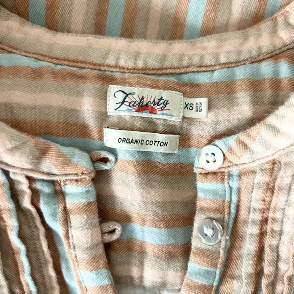 Faherty Isha Organic Cotton Striped Pintuck Sleeveless Shift Dress Peach Blue XS - Image 5