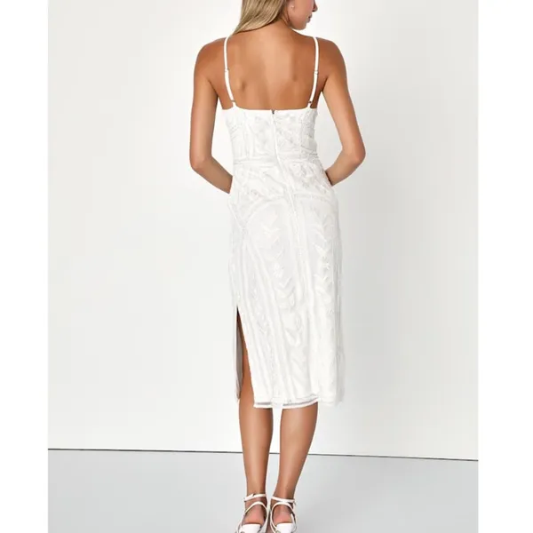 NEW Lulus Alluring Interest White Sequin Embroidered Sleeveless Midi Dress - Image 2